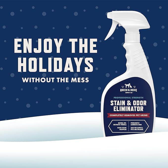 Rocco & Roxie Supply Co. Stain & Strong Odor Eliminator, Enzyme Cleaner, Pet Odor Eliminator for Home - Carpet Stain Remover for Cats & Dog Pee - Urine Destroyer - Carpet Cleaner Spray Clear, 32 Fl Oz