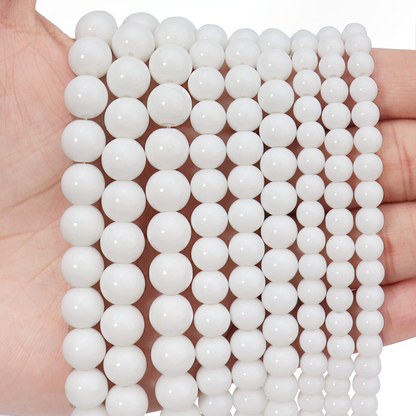 35pcs 10mm Natural Stone Beads White Jade Tridacna Beads Energy Crystal Healing Power Gemstone for Jewelry Making, DIY Bracelet Necklace