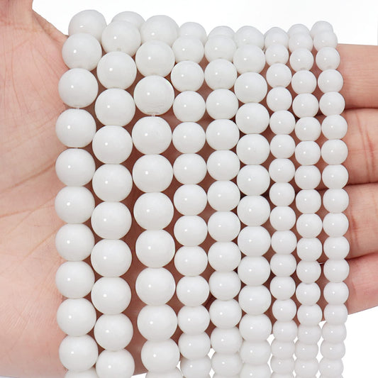60pcs 6mm Natural Stone Beads White Jade Tridacna Beads Energy Crystal Healing Power Gemstone for Jewelry Making, DIY Bracelet Necklace