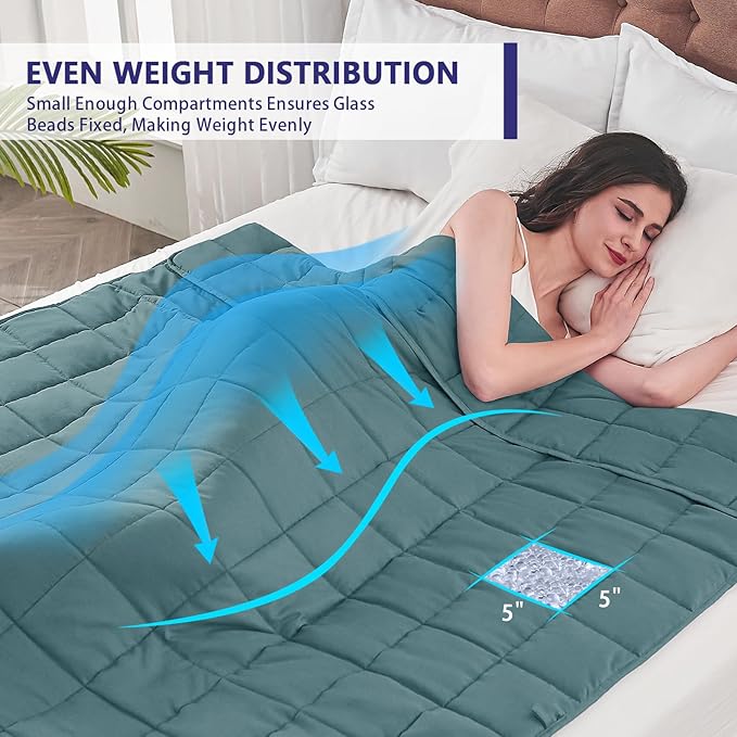 yescool Weighted Blanket for Adults (20 lbs, 60” x 80”, Teal) Cooling Heavy Blanket for Sleeping Perfect for 190-210 lbs, Queen Size Breathable Blanket with Premium Glass Bead, Machine Washable