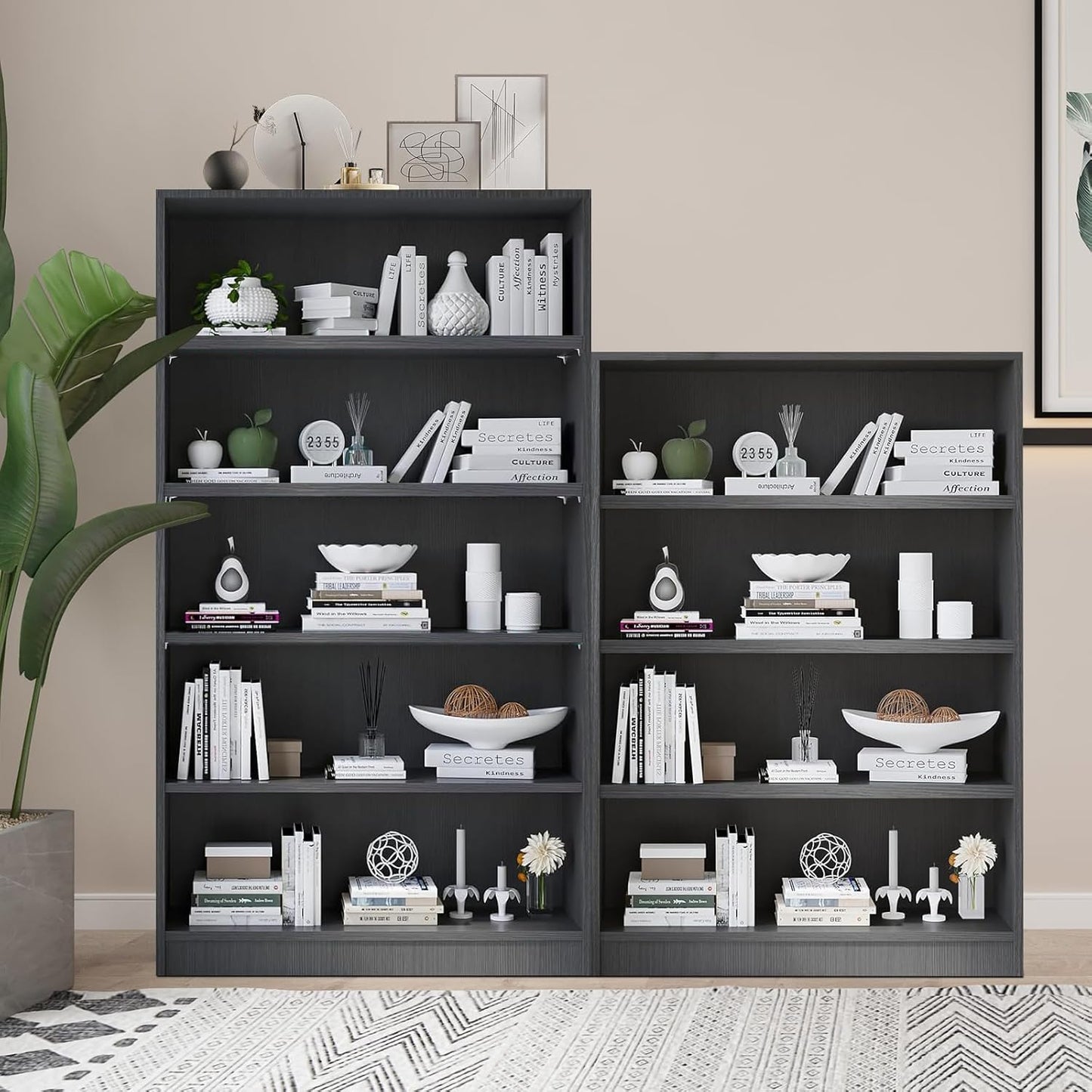 Wooden Bookcase with Adjustable Shelves, 4 Tier Wooden Bookshelf for Small Spaces, Office or Living Room, Modern Bookshelves Storage Rack, Manga Display Shelf,48 Inch,Gray