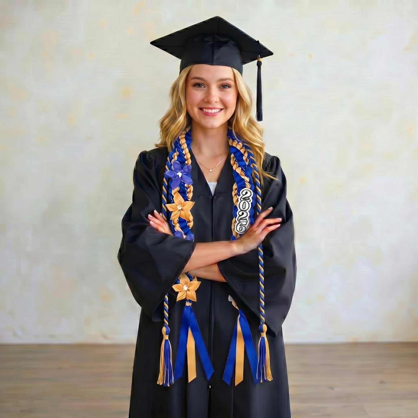 Craftsatin 2026 Graduation Money Leis with Honor Cord Class of 2026 Graduation Ribbon Money Leis Double Braided Handmade Necklace Kit for for High School College Grad Party Supplies (Blue Dark Gold)