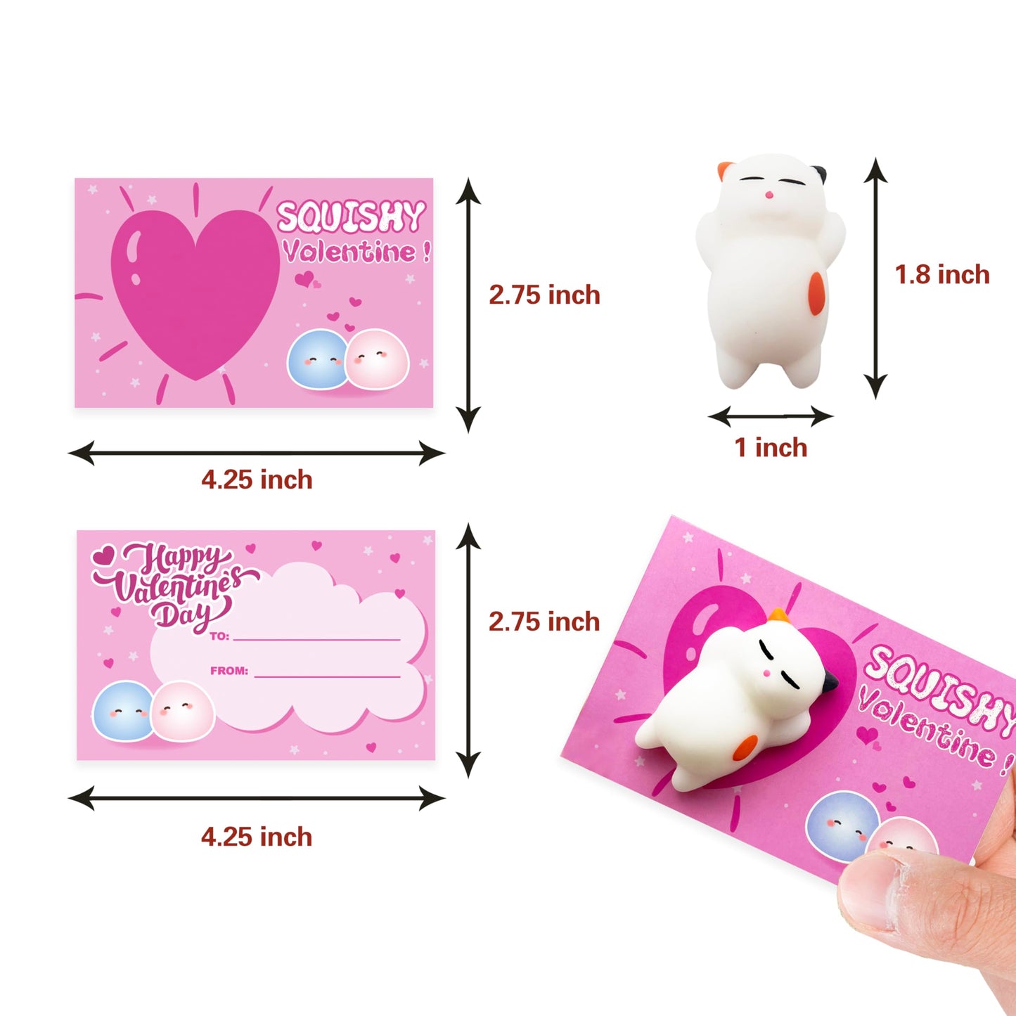 28 Pack Valentine’s Day Cards with Mochi Squishy Toys for Kids, Cute Kawaii Squishies School Classroom Valentine Exchange Set, Valentines Party Favors and Greeting Cards