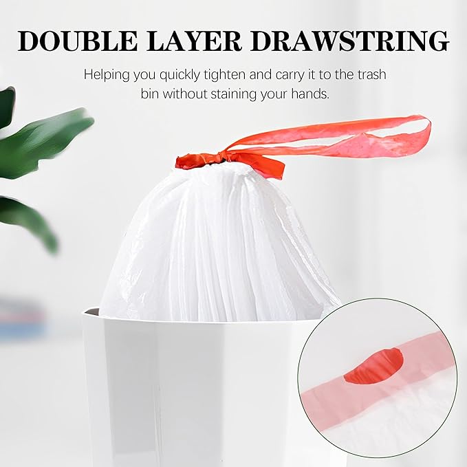8 Gallon White Drawstring Trash Bags - 210 Count, Thick Garbage Bags for Office, Kitchen, Home - 22.06'' x 25.61'' Plastic Bags