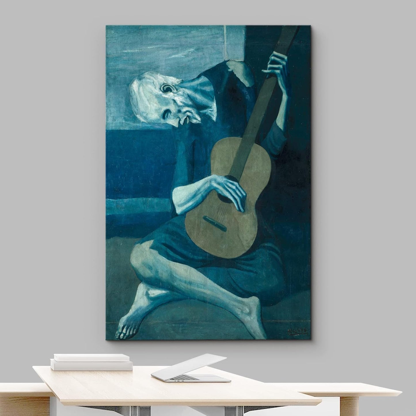 wall26 Canvas Print Wall Art The Old Guitarist by Pablo Picasso Cultural People Oil Painting Fine Art Traditional Dramatic Multicolor Ultra for Living Room, Bedroom, Office - 32"x48"