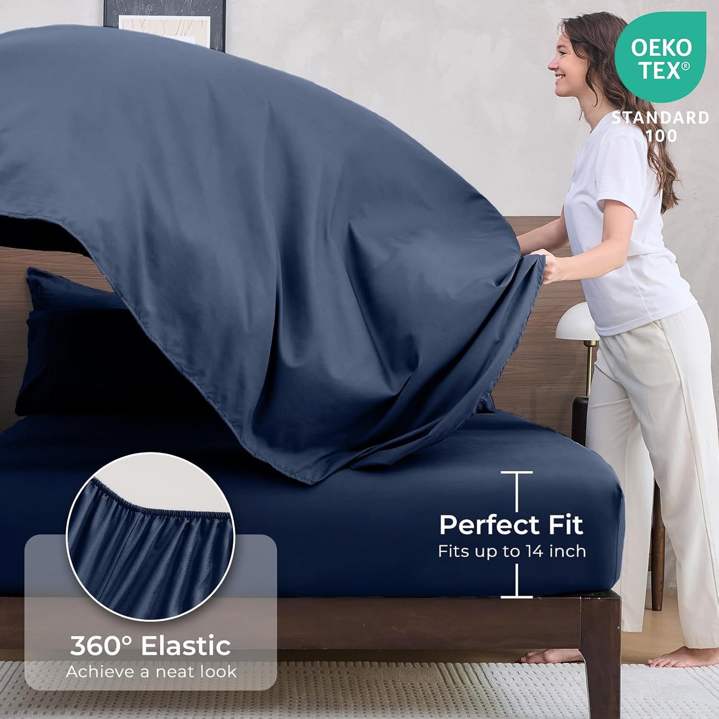 HEVUMYI Navy Blue Cali-King Comforter Set - 7-Piece All Season Bed in a Bag Cali-King, Ultra Soft Bedding Set with Comforter, Flat Sheet, Fitted Sheet, Pillowcases, Pillow Shams, Navy Blue