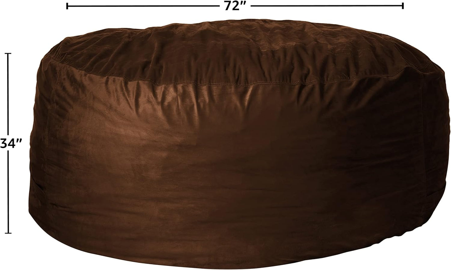 Sofa Sack Bean Bag Chair Cover Only, for Adults and Kids, Without Filling Comfy Fluffy Round or Oval Beanbag Chair Cover Replacement, Lazy Sofa Cover for Reading Chair or Floor Chair, 6-Feet,Chocolate