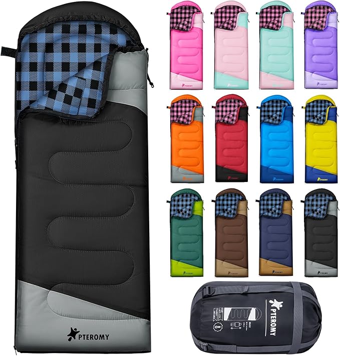 PTEROMY Sleeping Bags for Adults, Lightweight and Machine Washable, Water Resistant Backpacking Camping Sleeping Bag for Warm Cold Weather, Camping Essentials for Hiking Travel