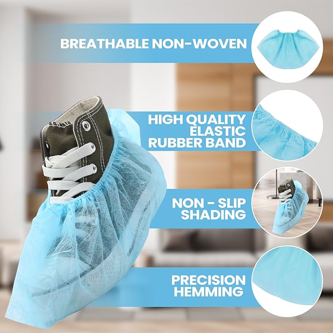 Vabean 1000 Pcs Disposable Shoe Covers Boot Cover Waterproof Nonslip Shoe Protector Covers for Indoor Carpet Floor Workplace Protection, One Size Fit Most (Light Blue)