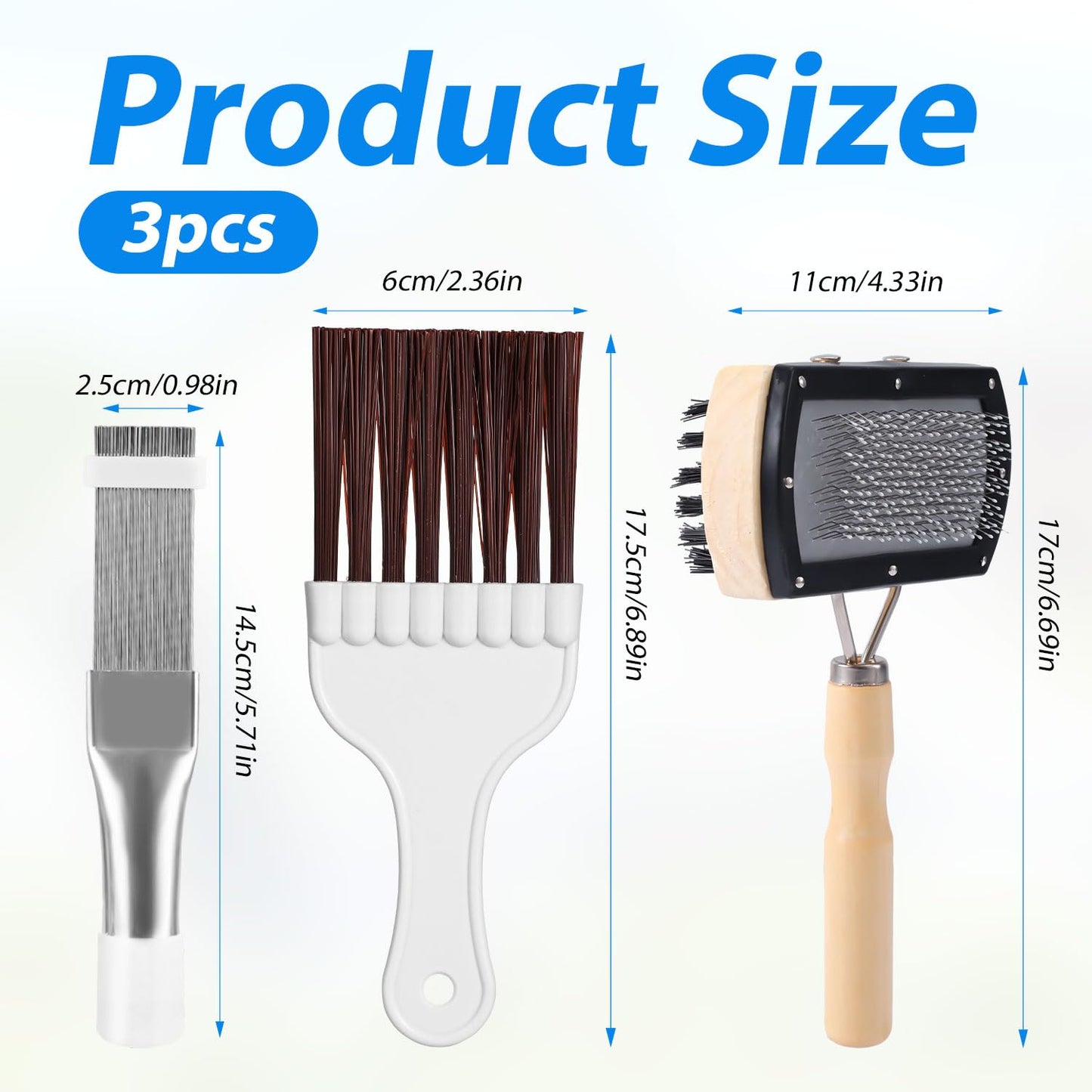 3Pcs Air Conditioner Fin Cleaning Brush, Hvac Conditioner Condenser Cleaner Stainless Steel Refrigerator Coil Cleaning Brush Ac