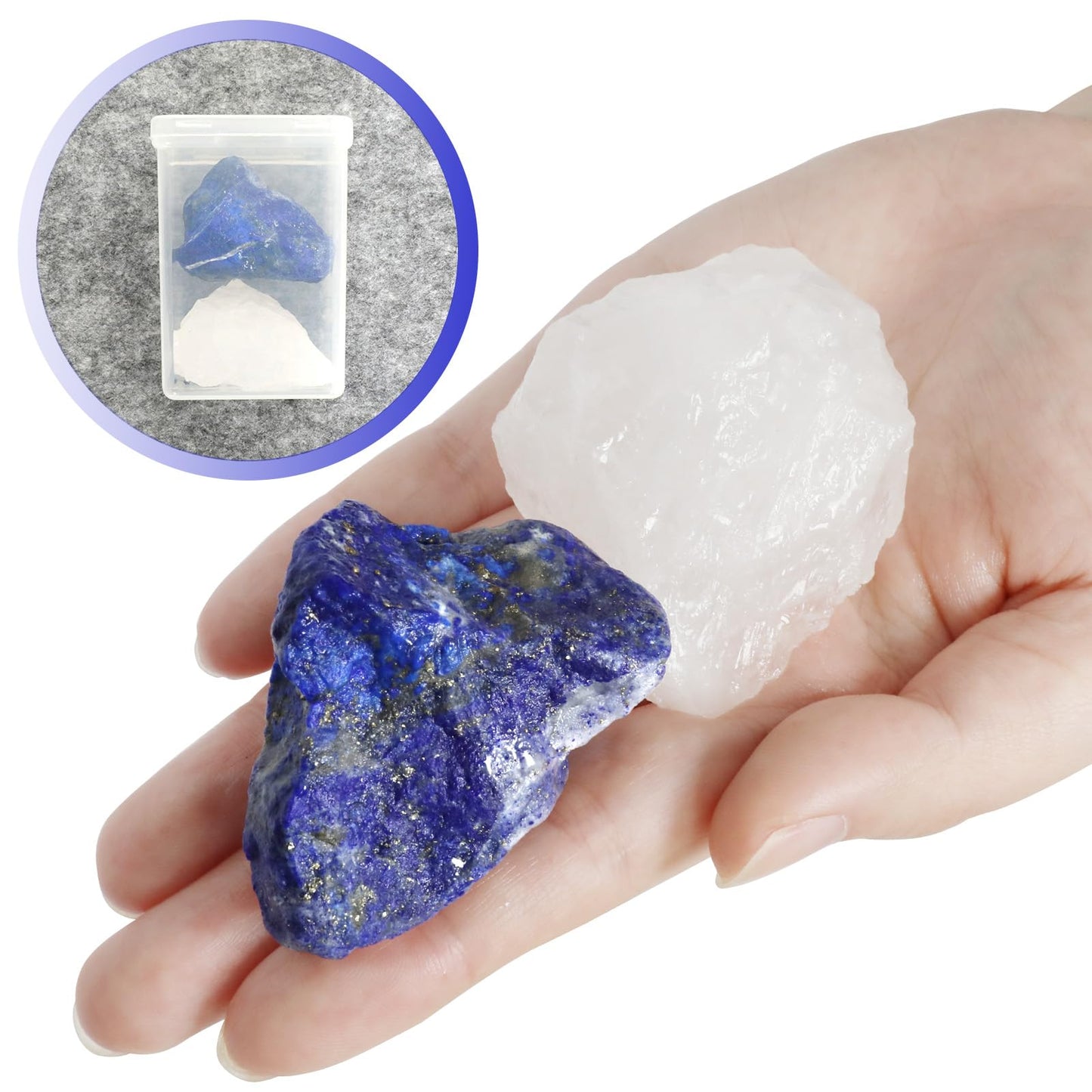 Orientrea Raw Lapis Lazuli Rough Crystal with Clear Quartz, Natural Lapis Lazuli Crystal and Healing Stones for Tumbling, Decoration, Polishing, Wire Wrapping, Wicca & Reiki 2PCS