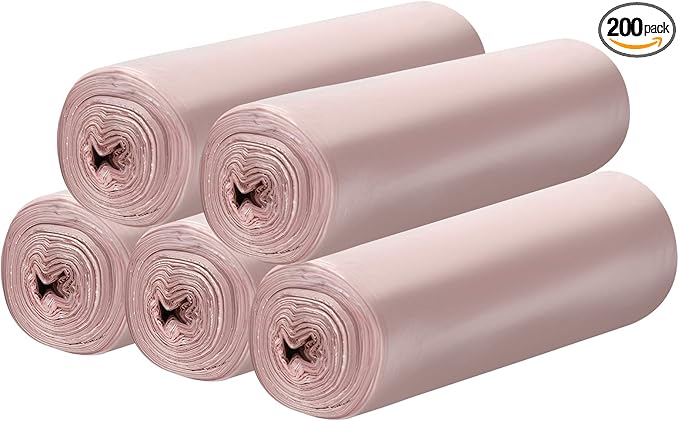 5 Rolls Small Trash Garbage Bags, 4 Gallon Strong Thin Material Disposable Kitchen Garbage Bags, Durable Plastic Trash Bags for Office Home Bedroom Garden Waste Bin, 200 Counts (Pink)