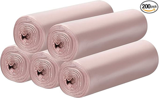 5 Rolls Small Trash Garbage Bags, 4 Gallon Strong Thin Material Disposable Kitchen Garbage Bags, Durable Plastic Trash Bags for Office Home Bedroom Garden Waste Bin, 200 Counts (Pink)