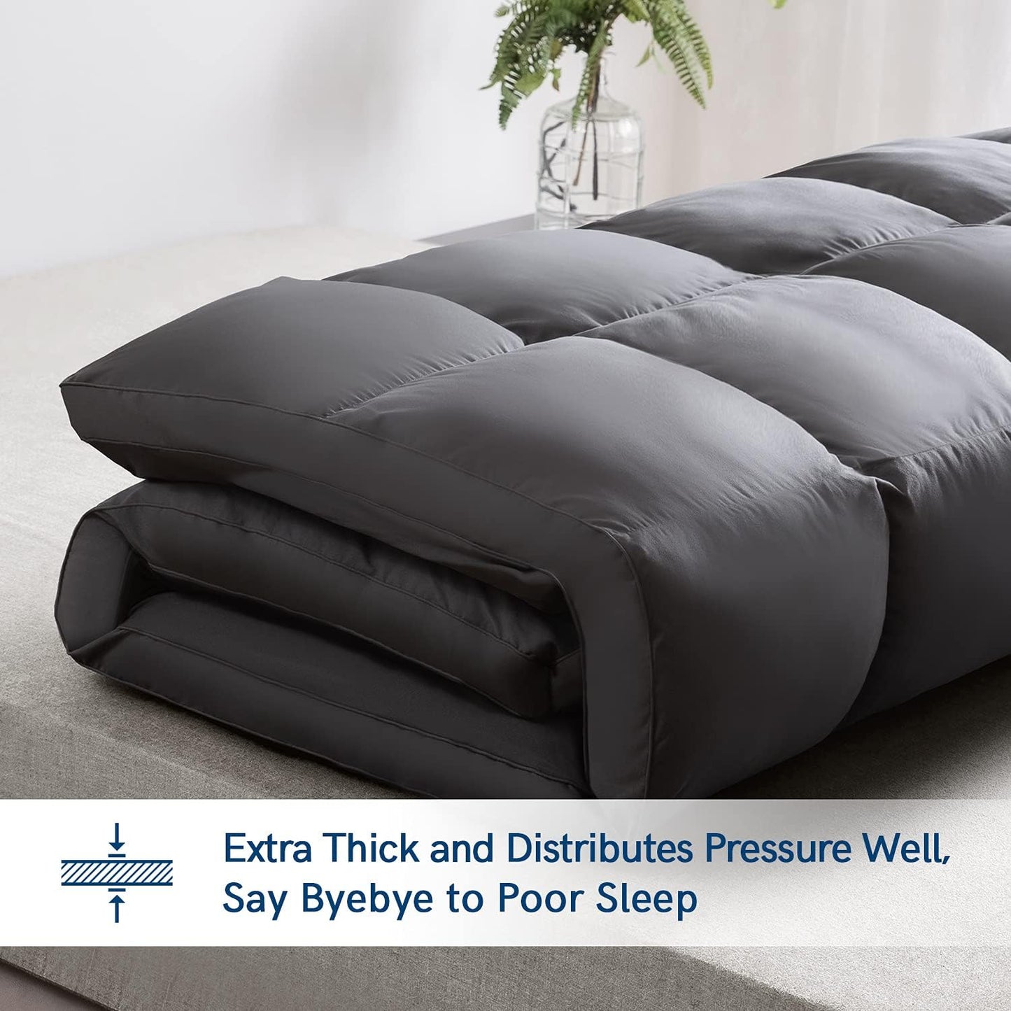 ELEMUSE Twin XL Grey Mattress Topper for College Dorm, Extra Long Twin Mattress Pad Cover for Back Pain, Plush Soft Pillowtop with Elastic Deep Pocket, Overfilled Down Alternative Filling