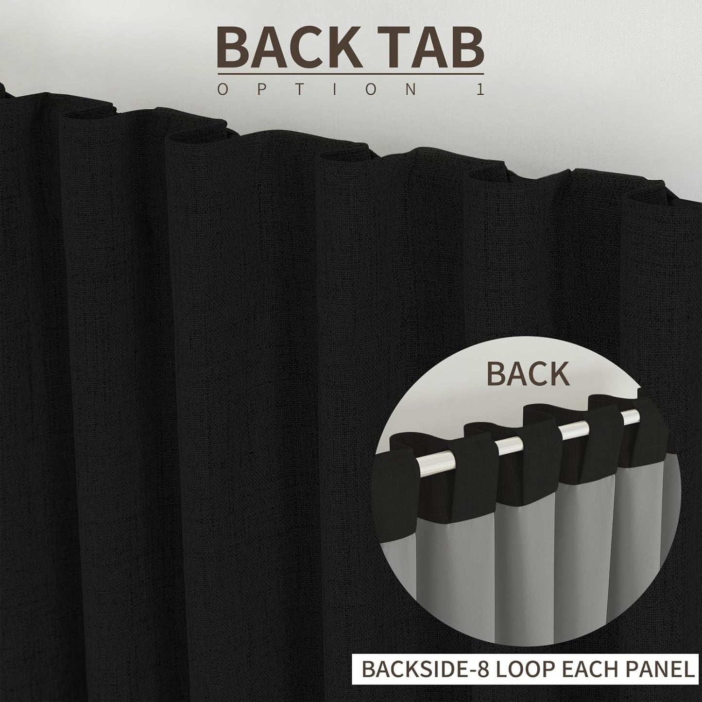 Joydeco Custom 100% Blackout Long Drapes for Bedroom Living Room Blackout Darkening Curtain Thermal Insulated Back tab Rod Pocket 1 Panel(Black,Custom Size)