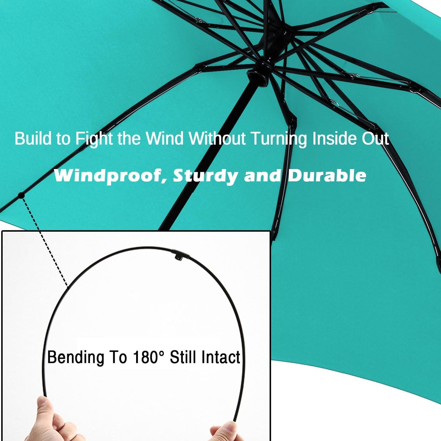 LANBRELLA Compact Reverse Folding Umbrella Auto Windproof Travel Umbrella