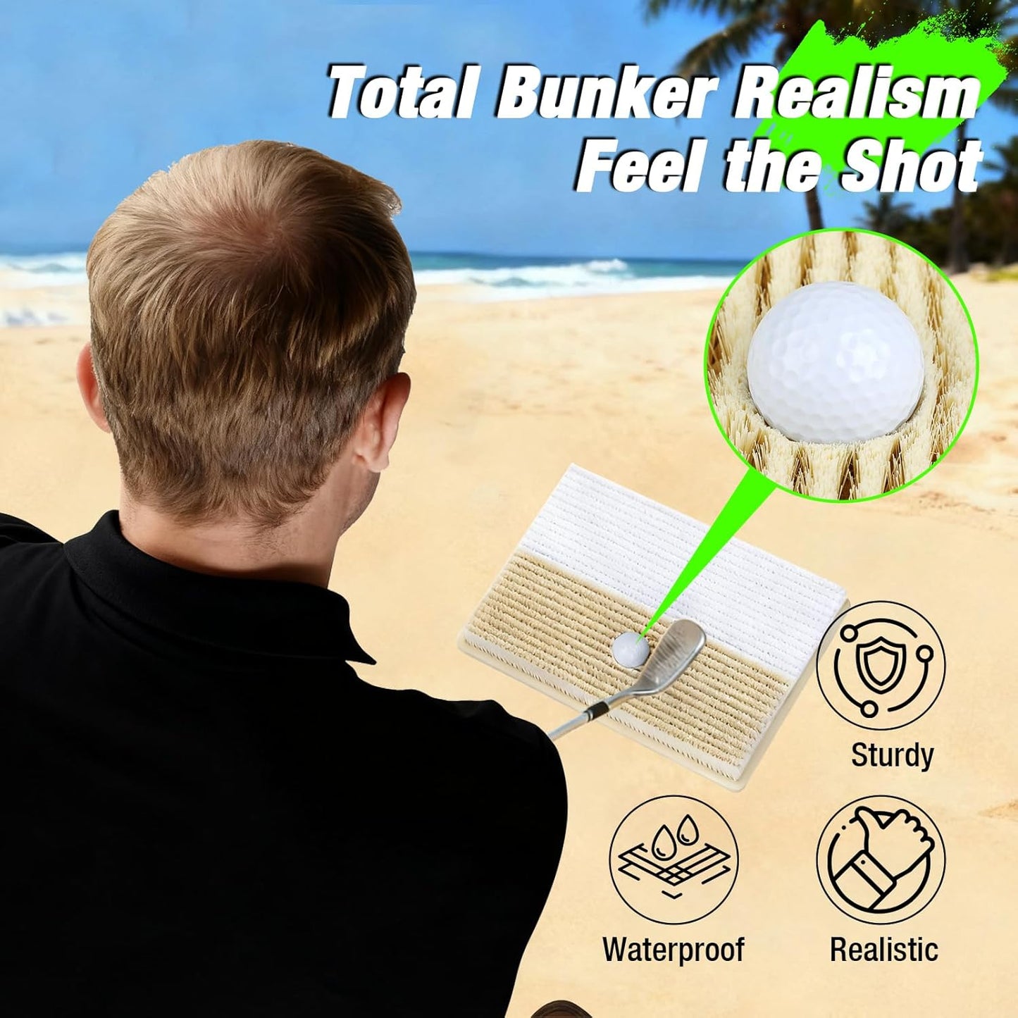 15.7" x 11.8" Golf Bunker Mat - Portable & Sturdy High-Performance Golf Practice Mat for Bunker Shots, Indoor & Outdoor Use - Perfect for Beginners, Pros, and Simulator Training
