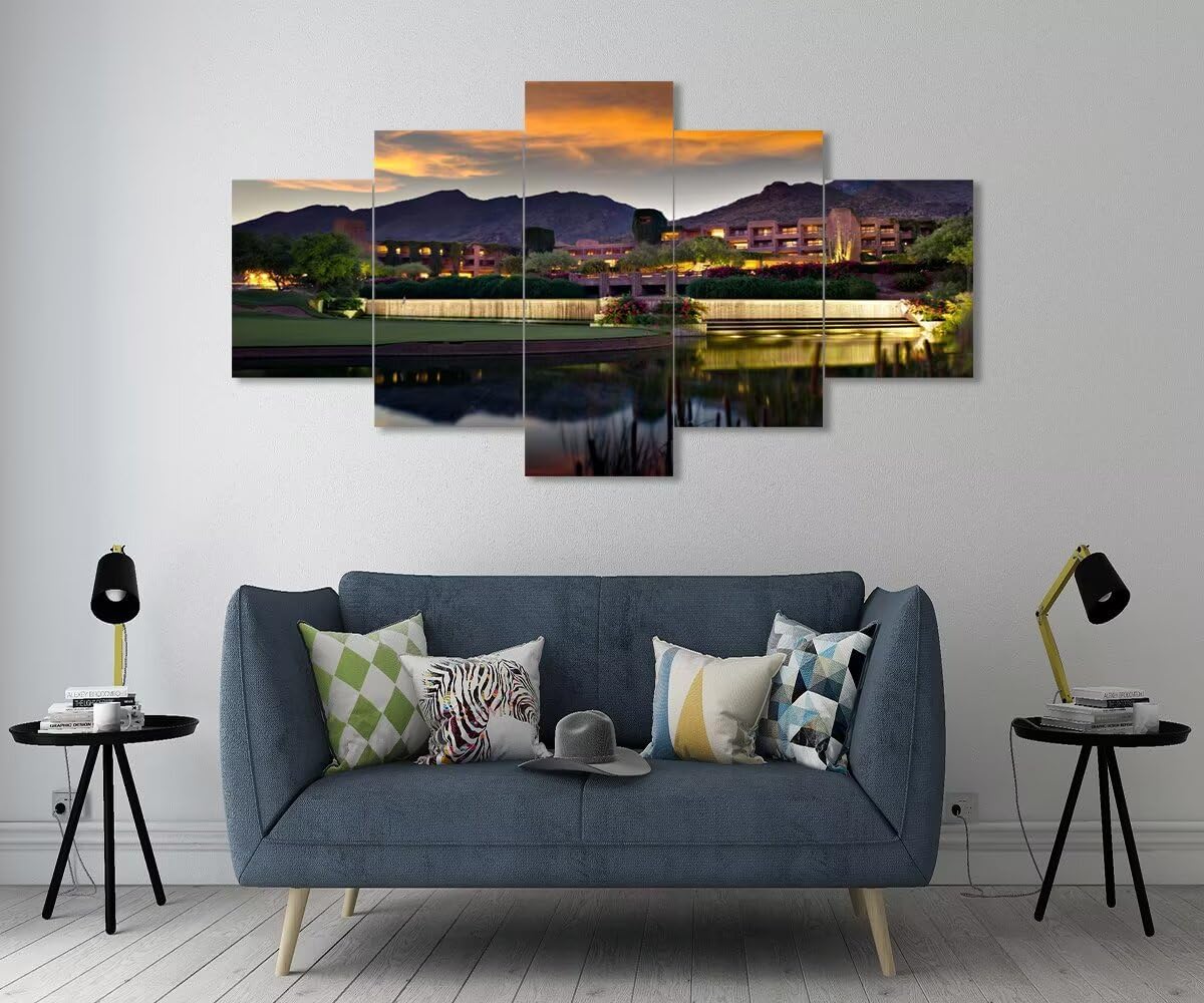 chenchenArt Foothill Mountains Golf Course Wall Art for Office Living Room Bedroom Home Decorations Golf Course Pictures Posters Canvas Prints Modern Artwork Framed Ready to Hang(60''W x 40''H)