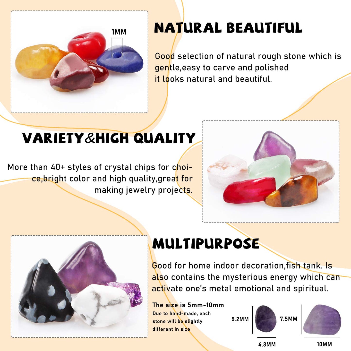500 pcs Natural Chip Stone Beads, Jungle Agate 5-8 mm Irregular Gemstones Healing Crystal Loose Rocks Bead Hole Drilled for Jewelry Making Bracelet
