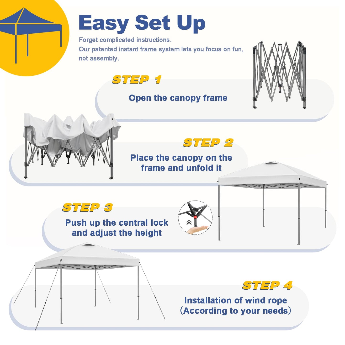 Explore Land 10x10ft Pop Up Canopy with One Push Setup Heavy Duty Outdoor Sun Shade Tent for Beach,Camping,Events,Parties(White)