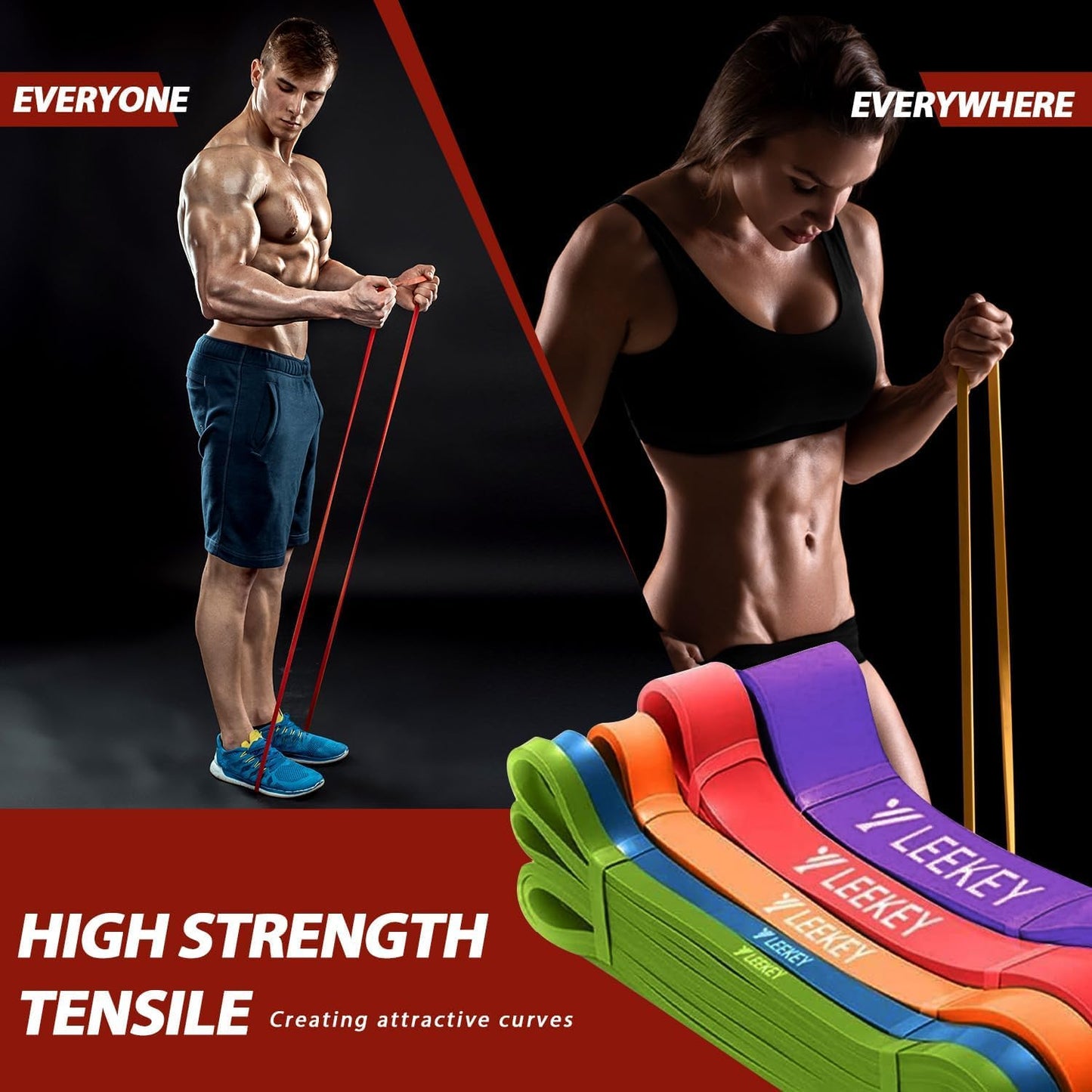 LEEKEY Resistance Bands, Exercise Bands Pull Up Assist Bands - Workout Bands Set - Mobility Band Powerlifting Bands for Men and Women Fitness Training, Physical Therapy,Home Workouts