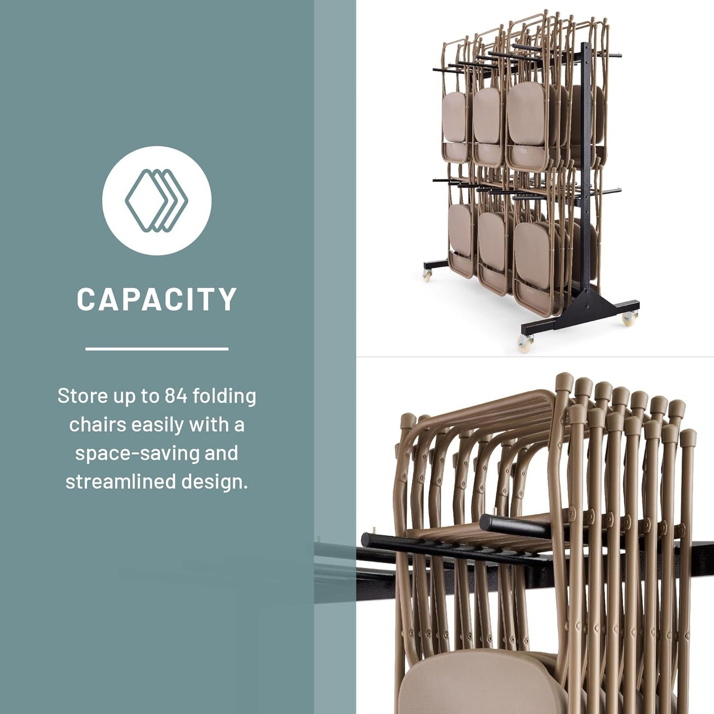 Safco 2 Tier Folding Chair Cart, Heavy Duty Powder Coated Storage Cart, Holds 84 Chairs, Commercial-Grade Steel, Black