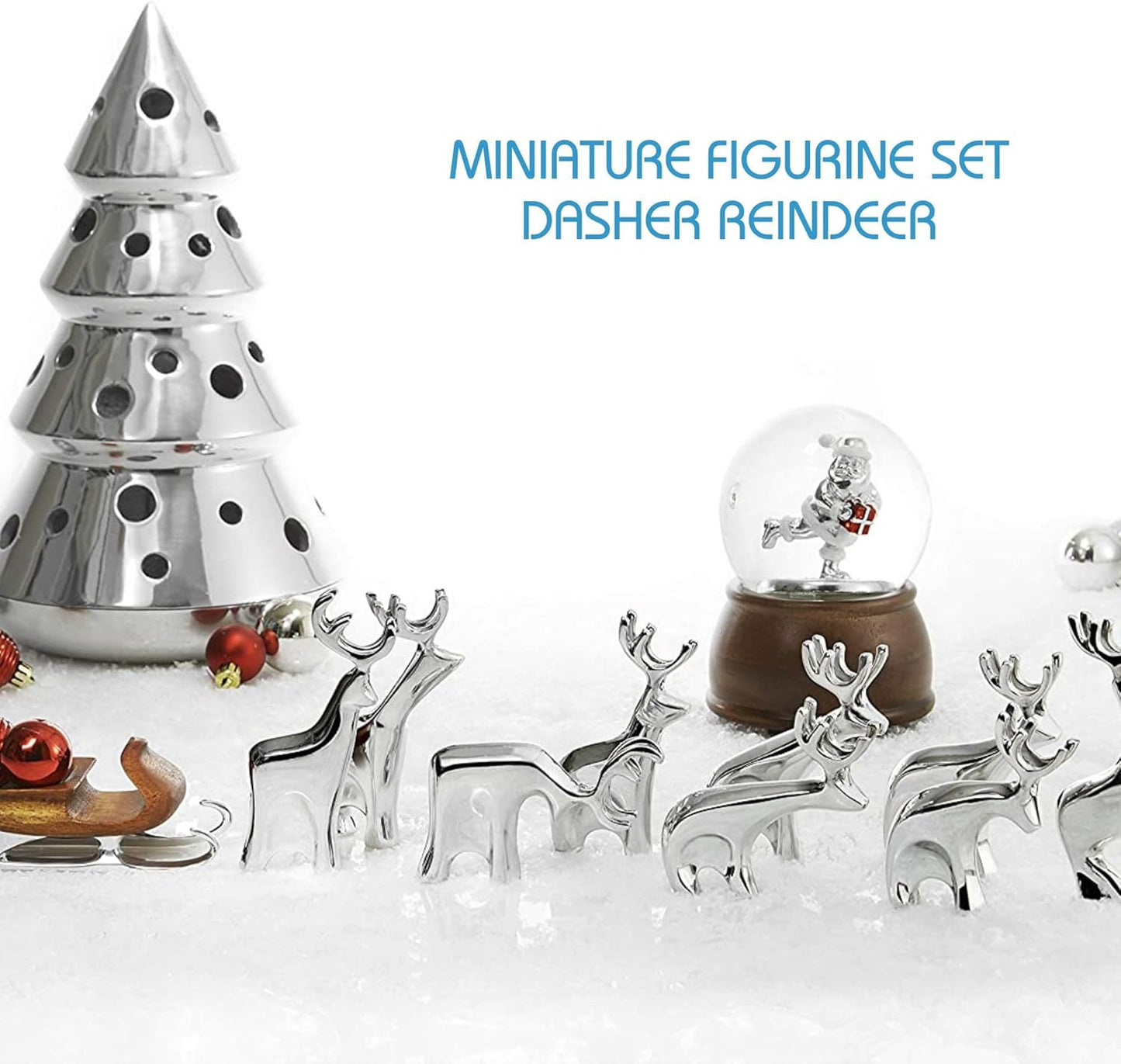 Nambé Miniature Dasher Reindeer Set – Trio of Sculpted Collectible Figurines, Santa’s Sleigh Team Holiday Display, Elegant Alloy Christmas Decorations for Tabletop or Shelf, 3.25–4.75" Tall