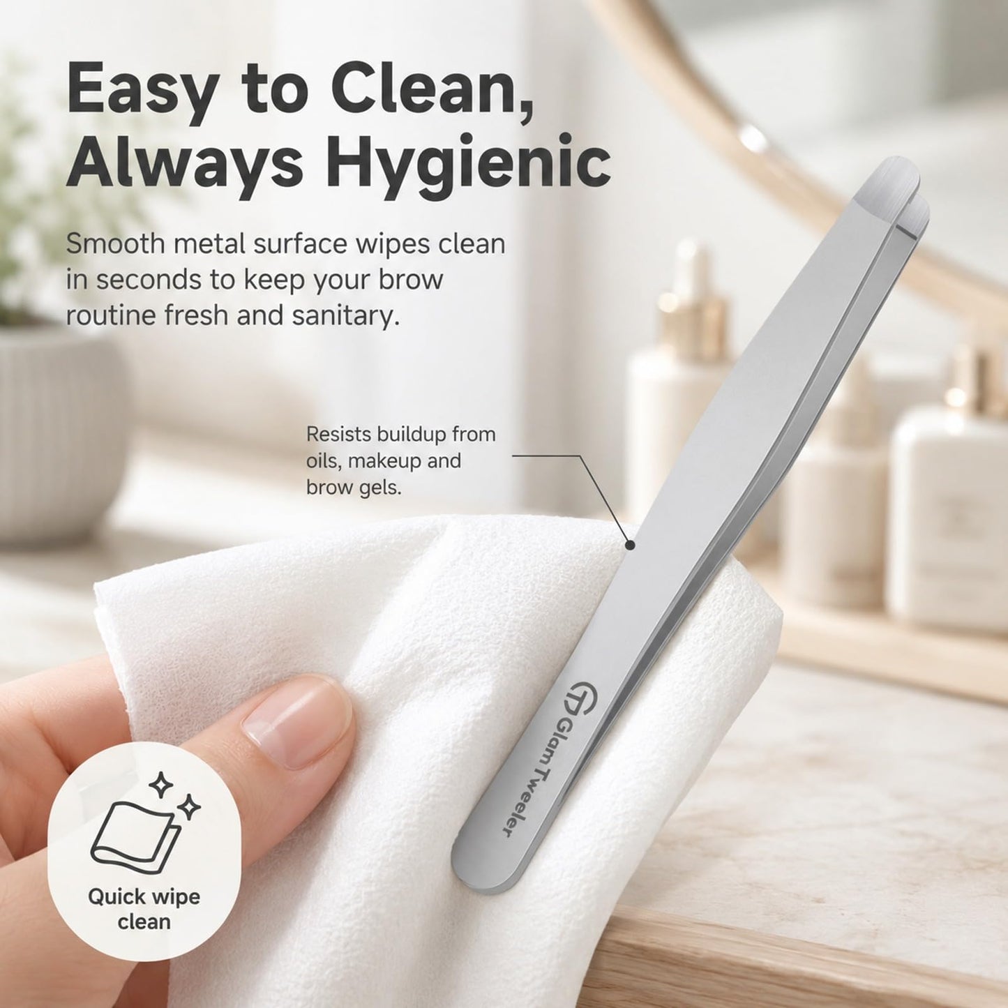 Premium Hand-Made Tweezers with Safe Rounded Tip & Comfort Spring for Pain-Free Plucking, Thick Stainless Steel for Precise Grip on Eyebrows & Facial Hair, Designed for Women and Men