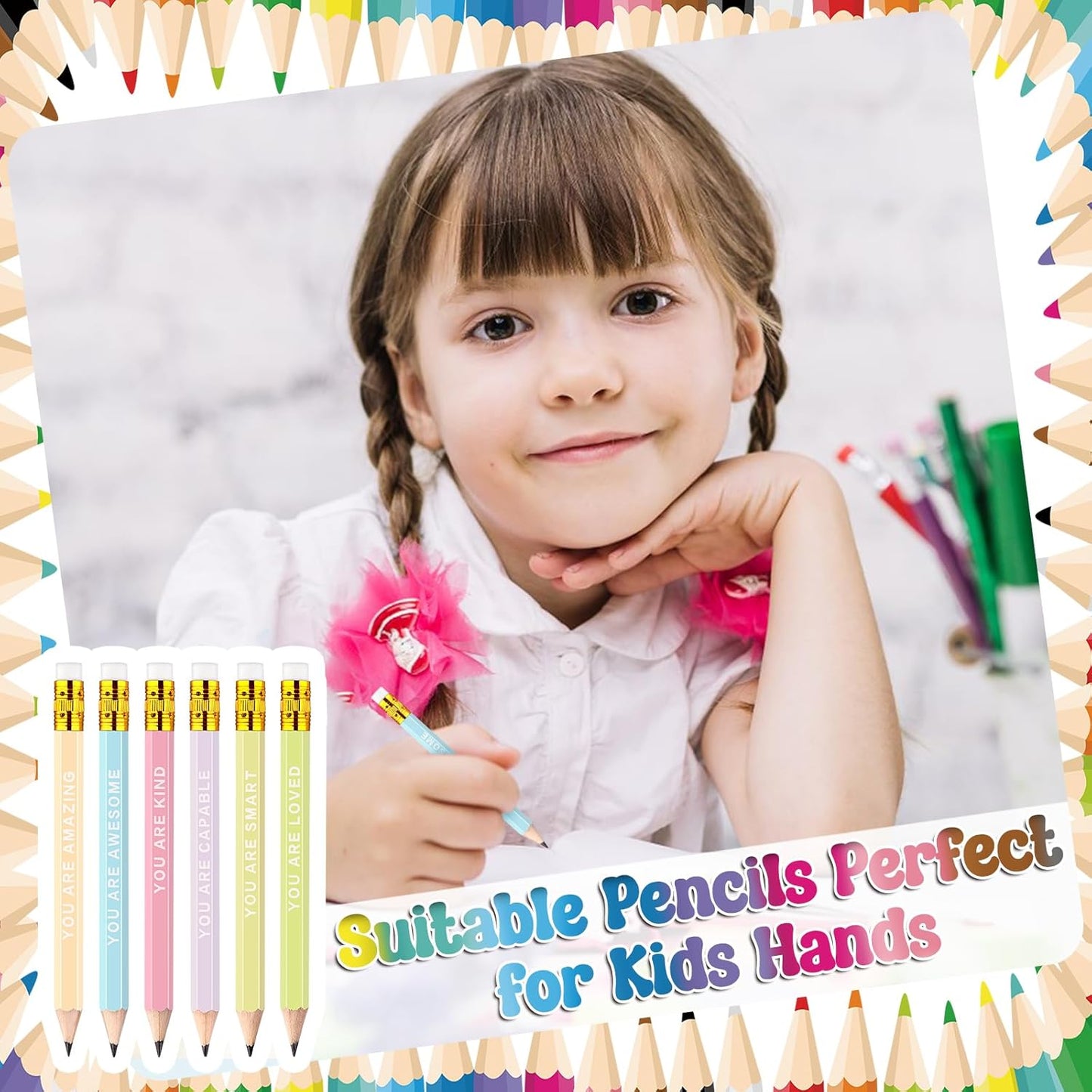 60Pcs Mini Pencils Bulk Inspirational Golf Pencils 4.1inch Short Woodden Pen-cils with Eraser for Kids Student Teacher Office Supplies