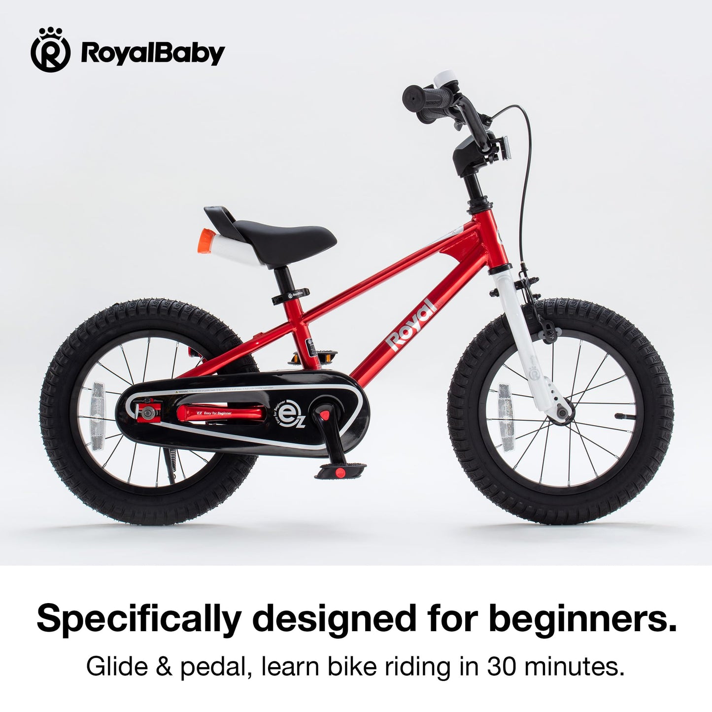 RoyalBaby EZ Toddlers Kids Bike, 14 Inch Wheel Bicycle with Quick Release Crank for Beginners Boys Girls Ages 3-5 Years, Easy Learn Biking, Red