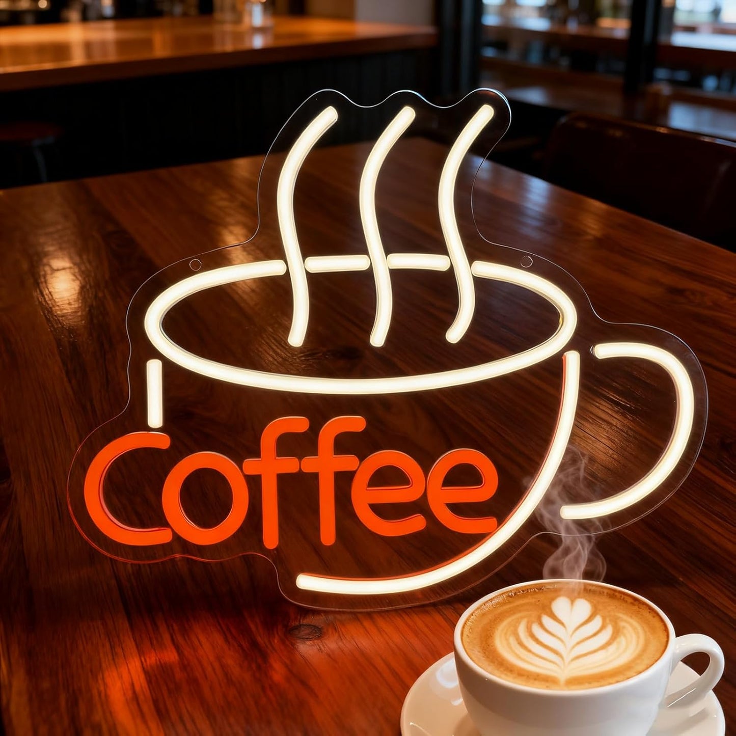 Coffee Neon Sign,Warm White Dimmable LED Light Signs for Wall Art Decor,Backdrop Gift for Coffee Bar/Shop/Station Man Cave Business USB Powered（13.8"*11.1"）