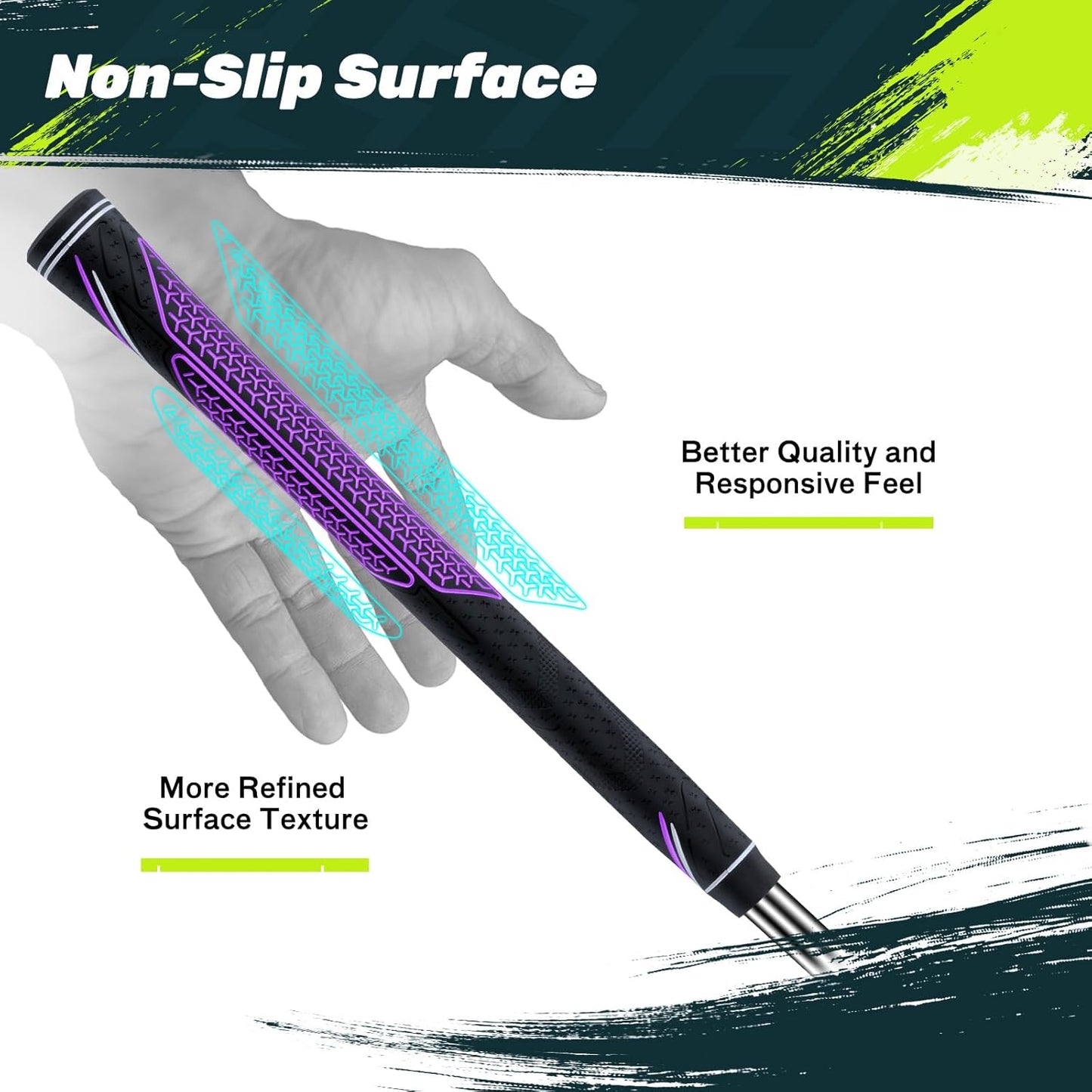 SAPLIZE High-performance Rubber Golf Grips 13 Pack, High Shock Absorption, Non-slip, Choose from 13 Grips with 15 Tapes or Full Regripping Kit, Std/Mid/Jumbo, CC10 Series
