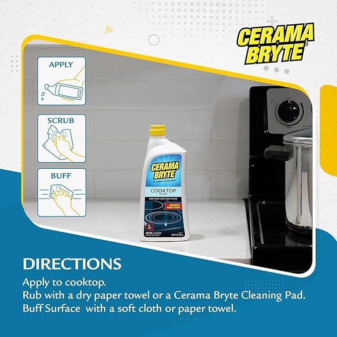 Cerama Bryte Cook Top Cleaner 18 oz 2-Pack & Scraper Pad Bundle
