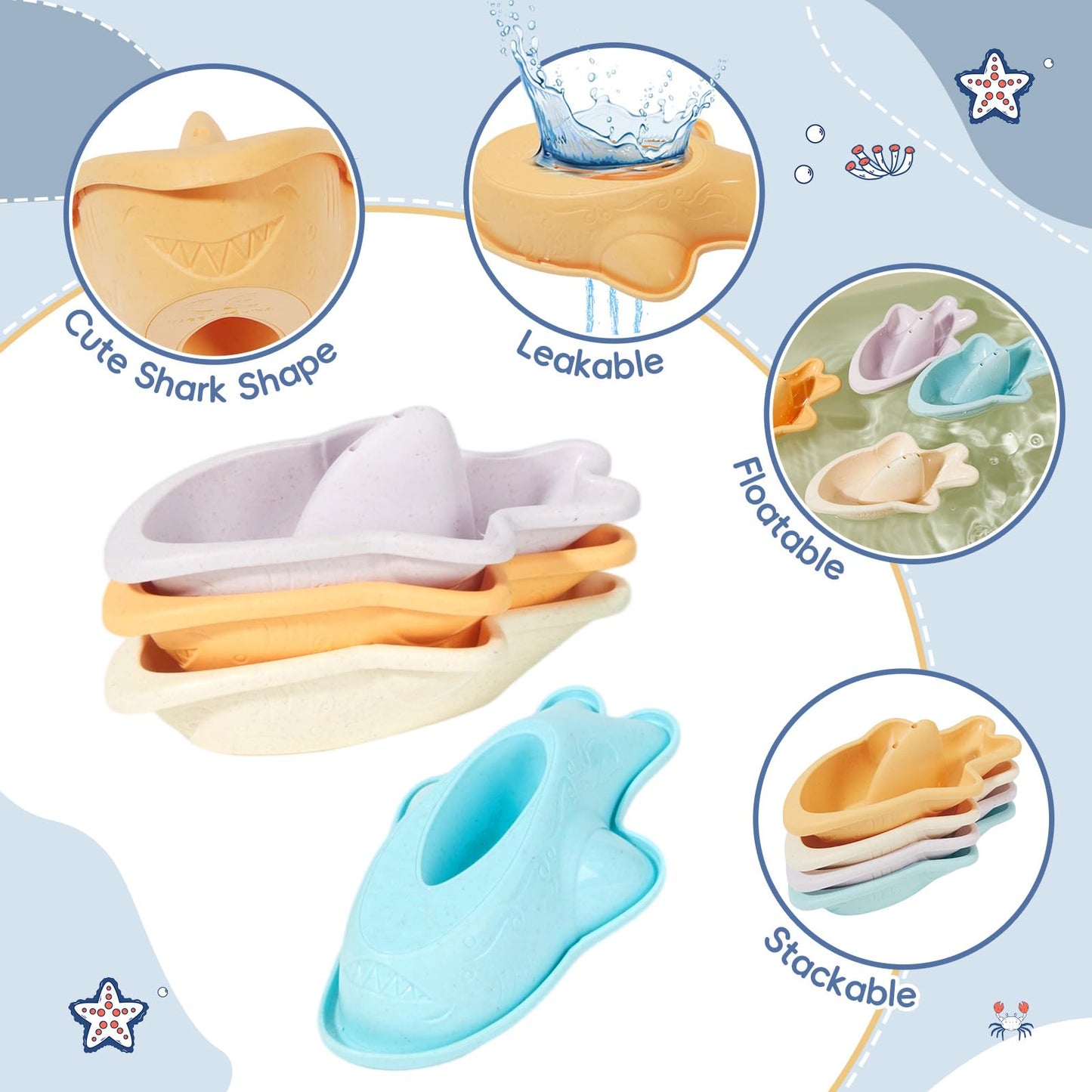 Baby Bath Toys, 21PCS | Easy Clean & Mold Free Bath Toys for Babies 6-12 Months | Educational Shape-Sorting Lid & Baby Stacking Cups | Tub Water Pool Beach Toy for Baby Gift with Portable Storage Bin