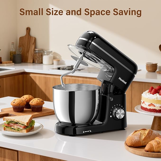 Stand Mixer, 3-In-1 8-Speed 660W 6.5QT Tilt-Head Food Electric Mixers with Bowl, Dough Hook, Whisk and Beater, Kitchen Mixer for Baking, Cake and Most Home Cooks, Black