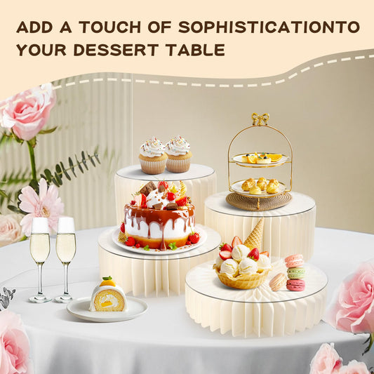 4 Pack Buffet Risers Foldable Food Display Risers Food Risers for Buffet Table Tall Cake Stands Cylinder Stands for Party Pedestal Cake Stand Dessert Table Display Set Cupcake Stands Cupcake Display