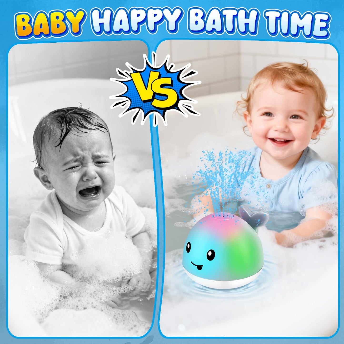 Gigilli Baby Bath Toys, Magnetic Rechargeable Bath Toys for Kids Ages 1-3, Toddler Bathtub Pool Water Table Toys Sprinkler, 1 Year Old Boy Girl Gifts, Light Up Whale Bath Toy for Babies 6-12-18 Months
