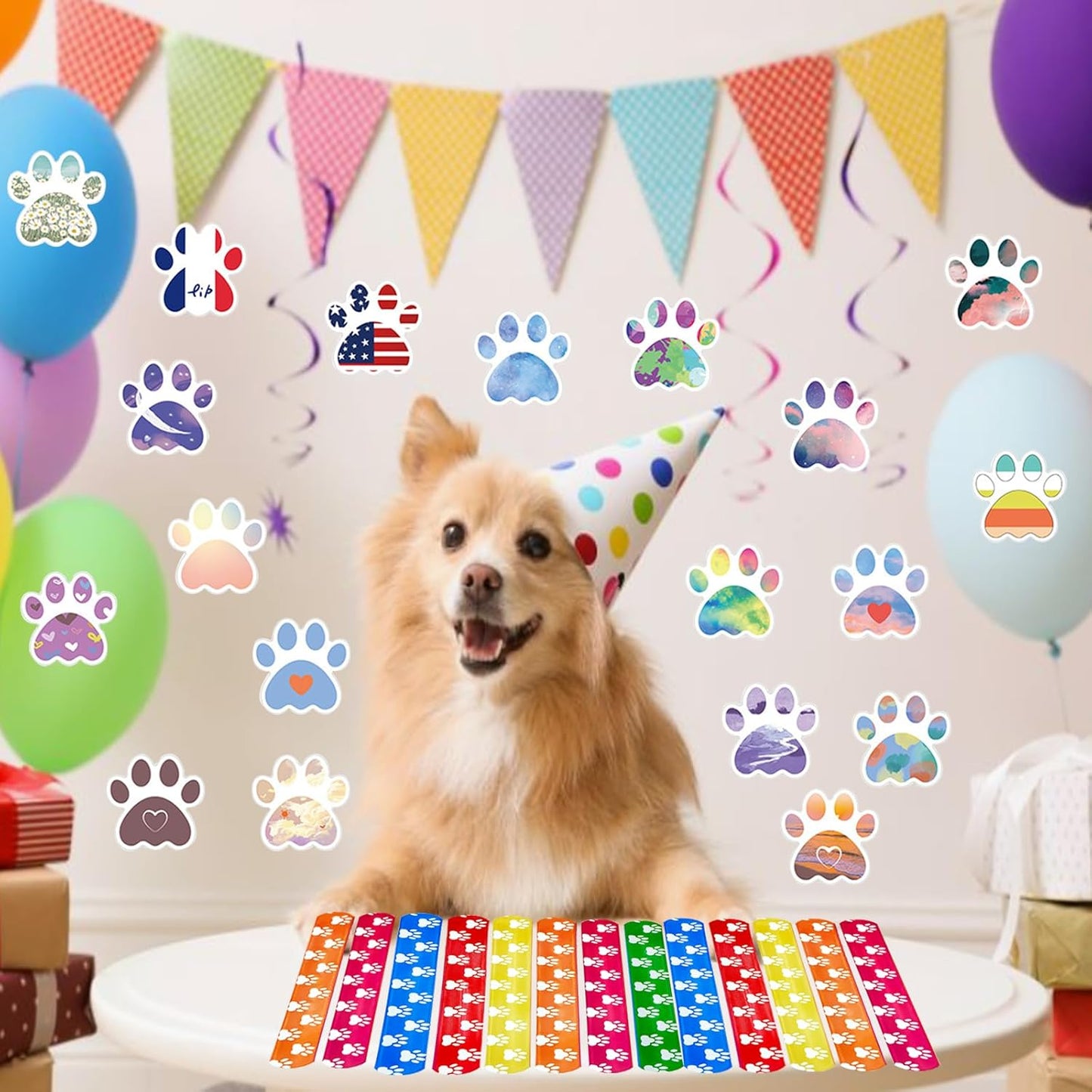 74Pcs Dog Claw ThemeParty Favors Contain 24 Pcs Dog Claw Slap Bracelets 50 Pcs DogClaw Stickers, Birthday Party Decorations,Classroom Rewards Supplies