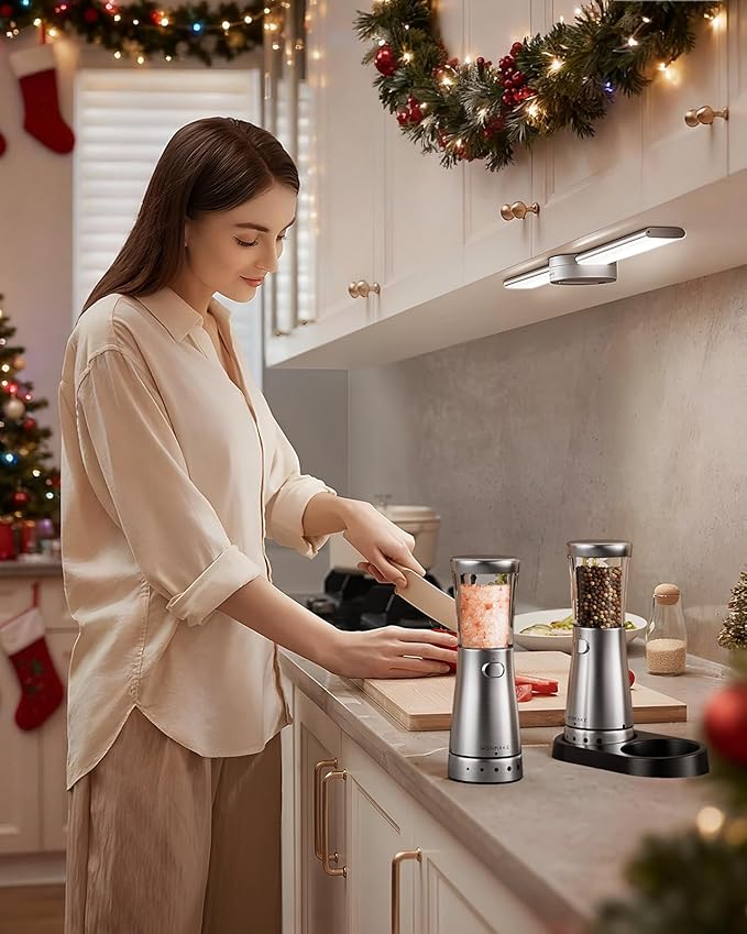Electric Salt and Pepper Grinder Set Rechargeable, Electric Pepper Grinder with Adjustable Coarseness, 4.5oz Large Capacity, 1.8" Wide-Mouth & Storage Base, One-Hand Operation Kitchen Gadgets