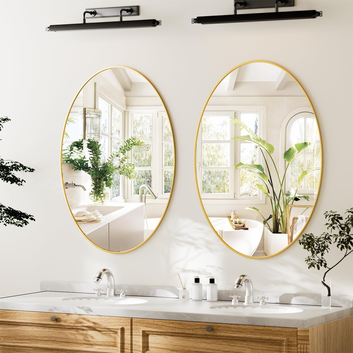 Koonmi Gold Oval Bathroom Mirror, 30"x40" Bathroom Vanity Mirror, Oval Mirror for Bedroom Living Room Entryway, Hangs Horizontal or Vertical