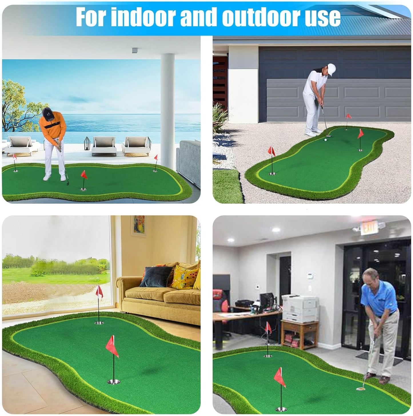 Golf Putting Green/Mat-Golf Training Mat- Professional Golf Practice Mat- Green Long Challenging Putter for Indoor/Outdoor