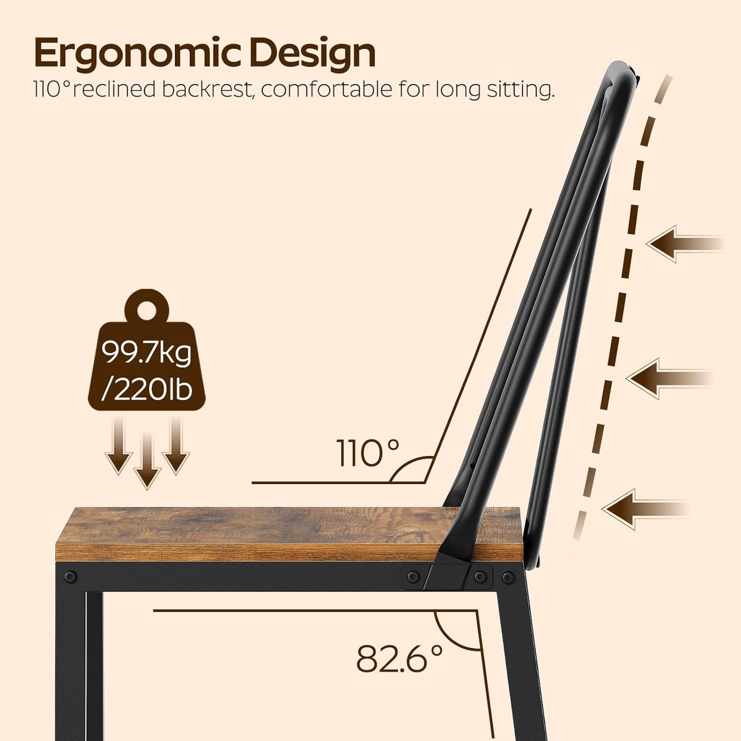 Dining Chairs Set of 2, Wooden Kitchen Chairs, Farmhouse Dining Chairs with Back Support, for Living Room, Kitchen, Rustic Brown and Black CY01L2BRN1