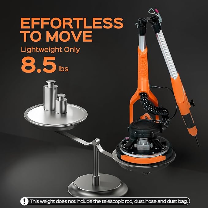 Drywall Sander Tool, KUPERIA 8.5 Amp Popcorn Ceiling Removal Tool with 7 Variable Speed 800-1800RPM,Electric Drywall Sander with Extendable Handle,LED Light,6 Basic Sand Paper& 6 Grid Sandpaper,Orange