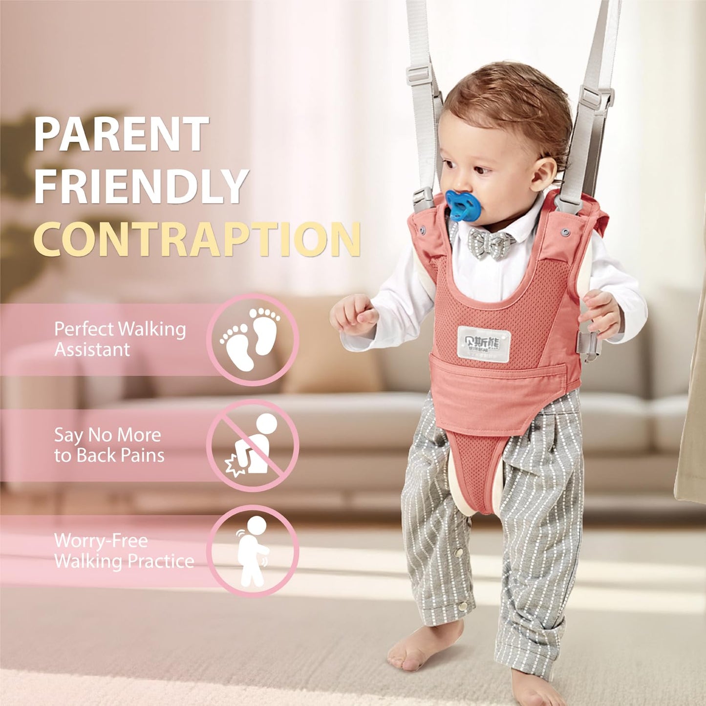 Baby Walking Harness-Handheld Assistant Belt- Toddler Infant Walking Aid for Trainer & Support 7-24 Month Old (summer-Pink-1819)