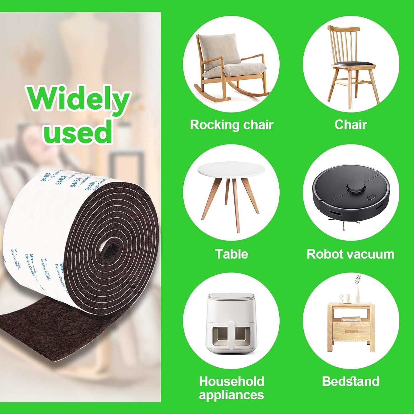 Felt Strips with Adhesive Backing, Adhesive Felt Strips, 2 Rolls 2X 60 Inches Brown