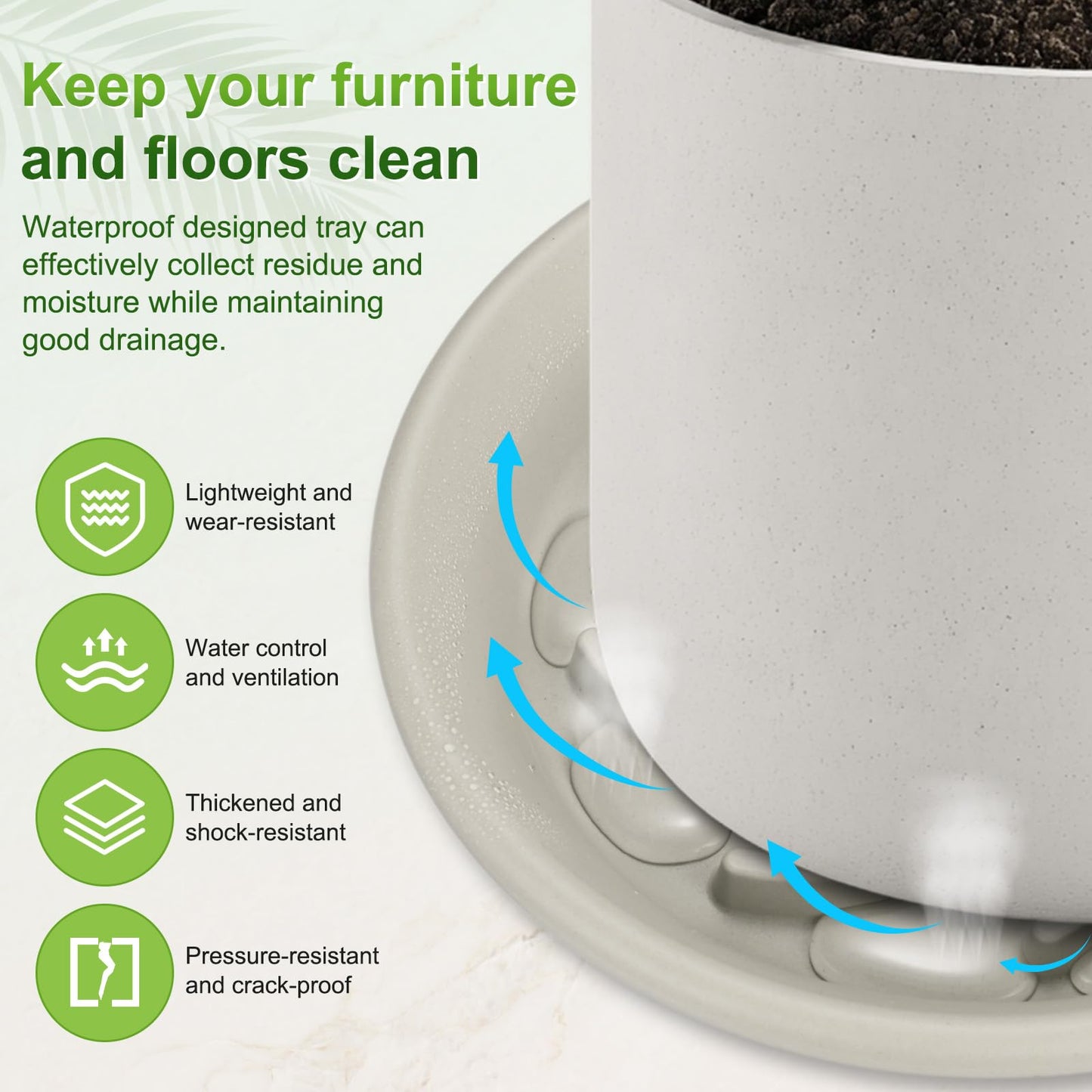 M METERXITY 2-Pack Plant Saucer, 10.4 Inch/ 26.5cm Plastic Plant Trays Thicker for Pots/Indoor/Outdoor/Water Drainage and Protection, Flowerpot Drip Tray [Grayish White]