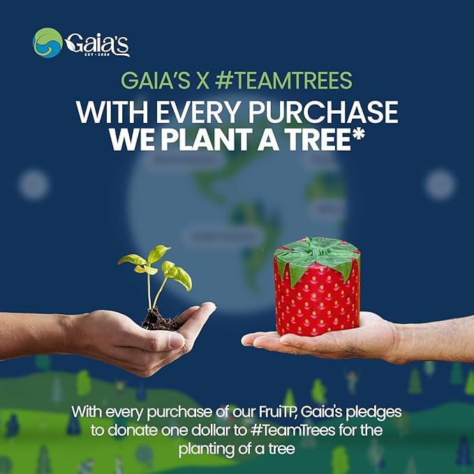 Gaias Premium and Soft FruiTP Organic Bamboo Toilet Paper | 6 Mega Rolls, 3 Ply, 370 Sheets | FSC Certified, PFAS & BPA Free, Eco-Friendly, Sustainable Tissue - Plastic Free Packaging, Septic Safe