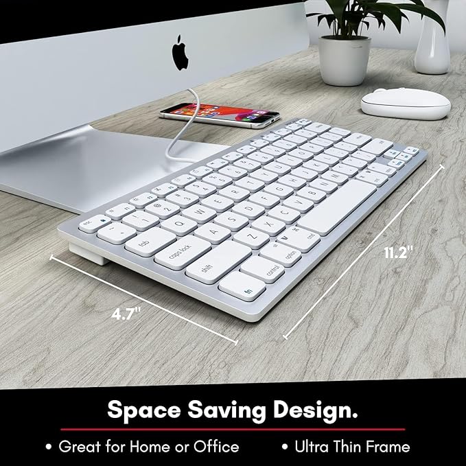 Macally Small USB C Keyboard - Plug & Play Compatible Wired Apple Keyboard for Mac mini, MacBook Pro/Air, iMac, iPad, Windows, Chromebook with USBC Port - Compact & Mini USB Type C - Silver