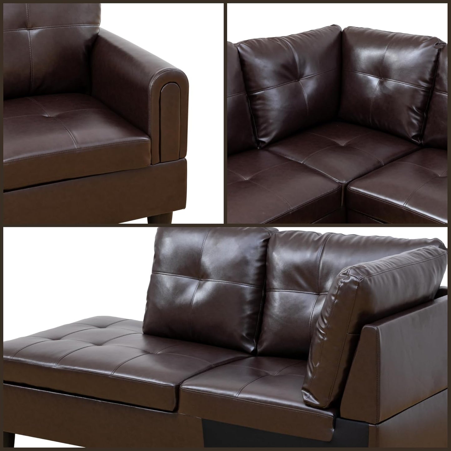 L Shaped Sectional Couches, Modular Sectional Modern Sofa for Living Room Bedroom Furniture, Comfy 4 Seat Couch with Ottoman Storage & Chaise, Brown