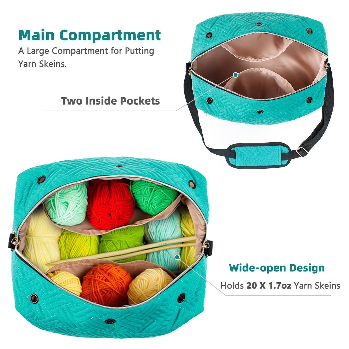 MYBAGZING Crochet Bag Organizer - Knitting Bag - Yarn Storage Organizer - Yarn Bag for Crocheting - Yarn Holder for Crochet Accessories, Knitting Needles, Crochet Hooks, Crocheting & Knitting Gifts,